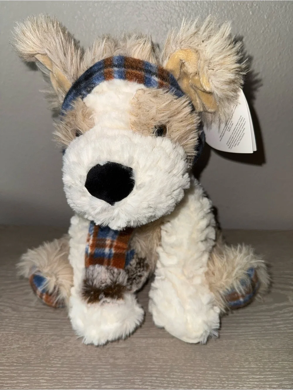 BENTLEY Plush Dog Toy Blue & Tan Accents Puppy Dog Ear muffs by Gentle Treasures